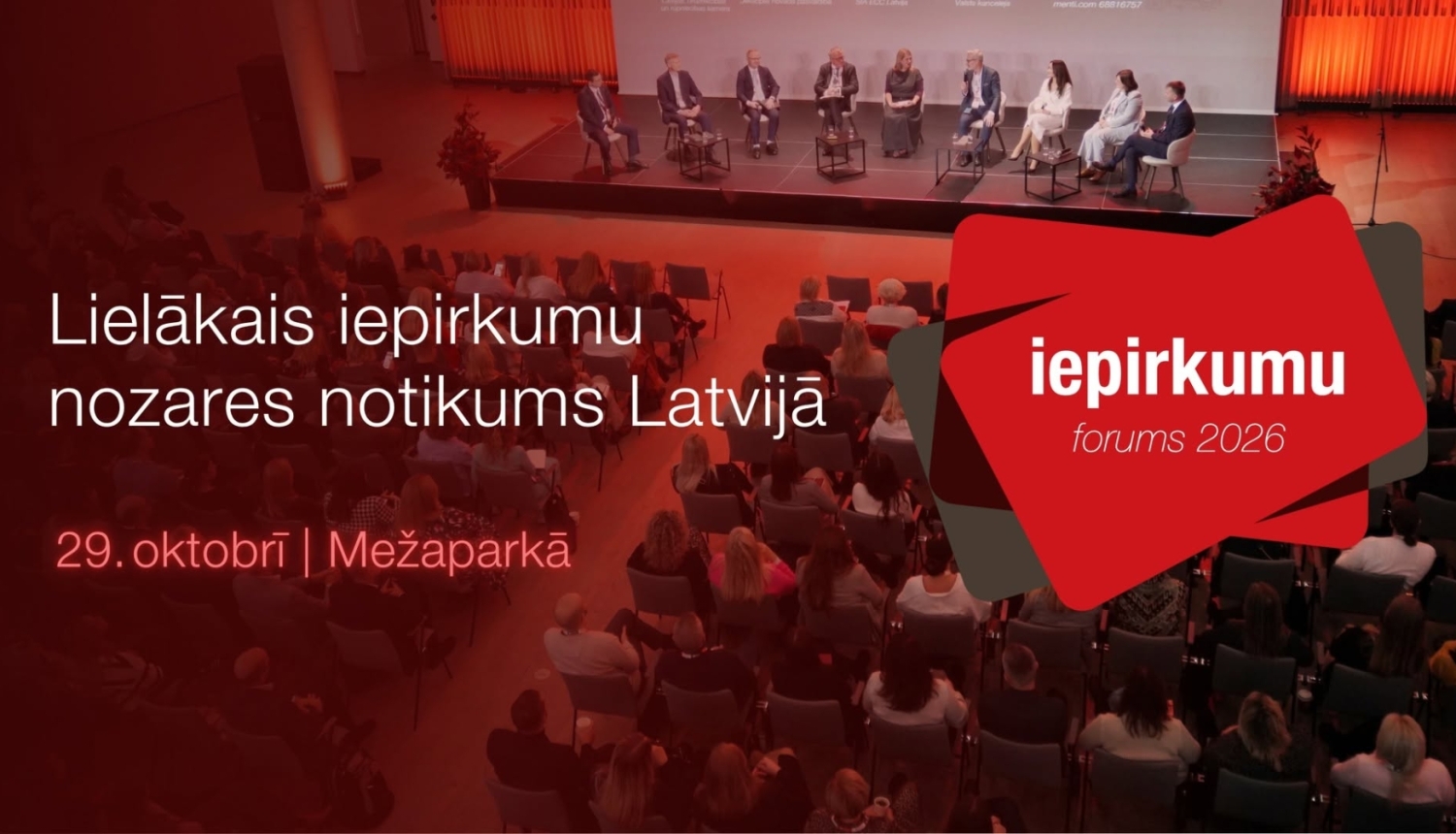 Teksts, logo, zāle, cilvēki, skatuve, runātāji