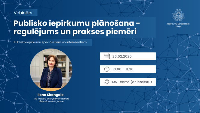 Publisko iepirkumu plānošana - regulējums un prakses piemēri, vebinārs 26.02.2025, plkst. 10.00 - 11.30, pasākuma vizualizācija