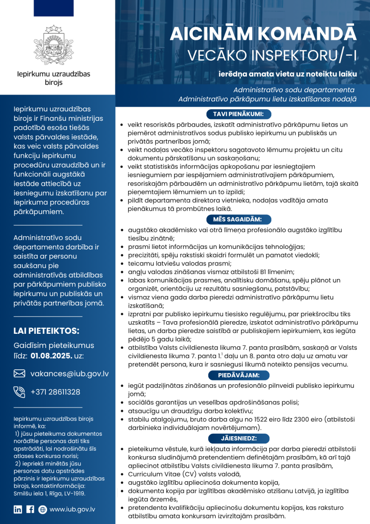 IUB Administratīvo sodu depratamenta vecākā inspektora vakance (uz noteiktu laiku)