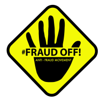 izvērsta plauksta meknā rombā ar tektu angliski Fraud off