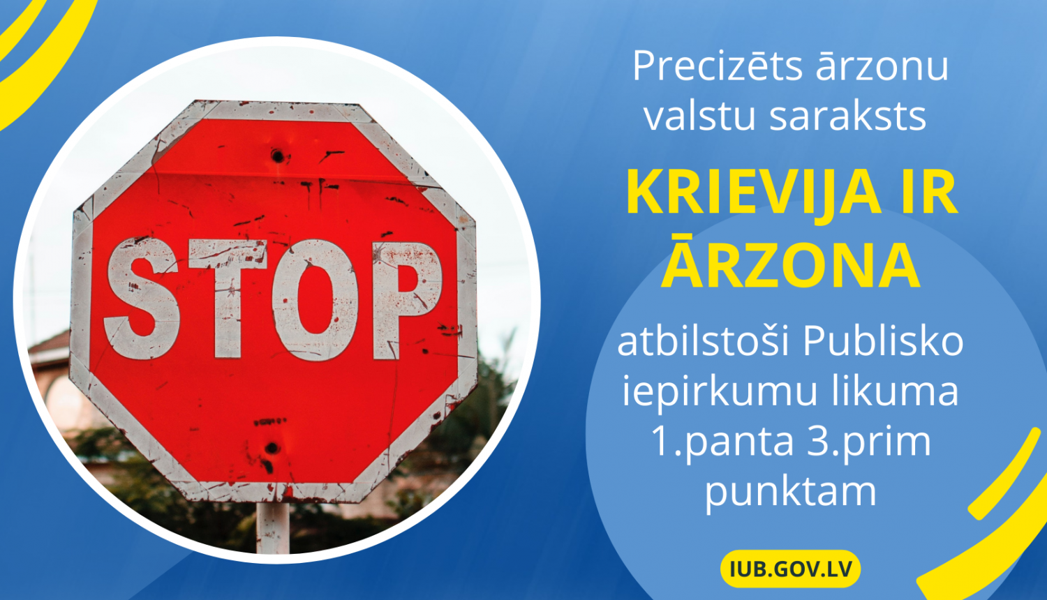 Vizuālais noformējums ar STOP zīmi un tekstu